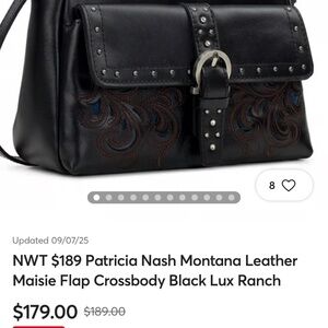Patricia Nash, Boho Style Montana Leather Maisie Flap Crossbody Black Lux Ranch